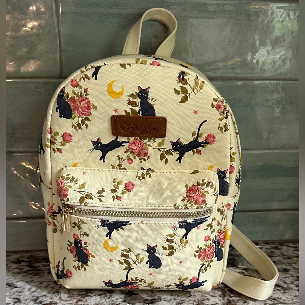 SAILOR MOON LUNA CAT FLORAL MOONS AND ROSES MINI BACKPACK. Used once.